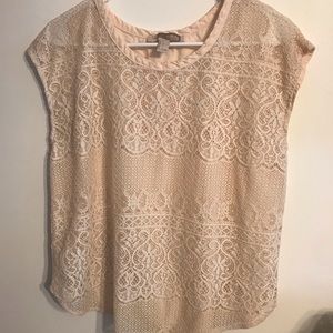 F21 Contemporary Light Pink Lace Short Sleeve Top